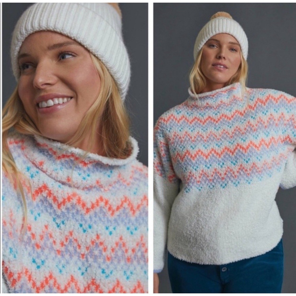 Anthropologie Pilcro Sweater Womens 10 Selene Fair Isle Nordic Stretch Boxy Fit‎ - Picture 2 of 10